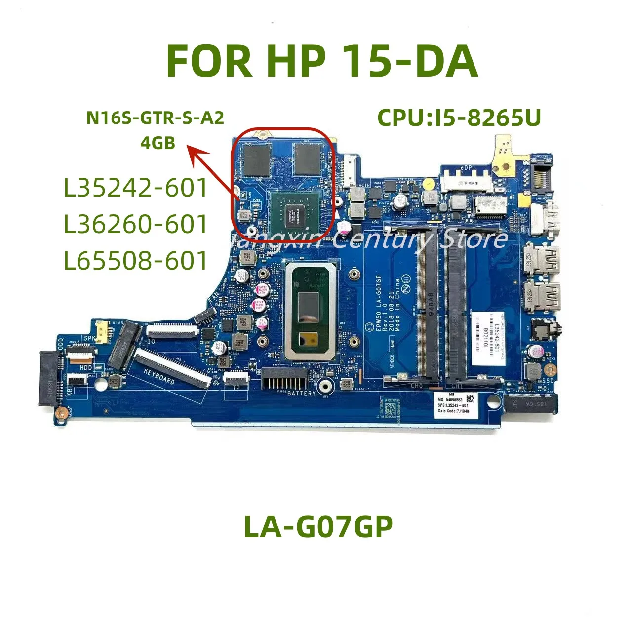 

LA-G07GP is applicable to 15-DA Notebook motherboard graphics card N16S-GTR-S-A2 4GB I5-8265U CPU 100% tested OK before shipment