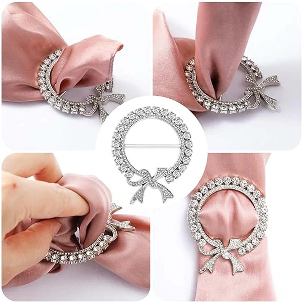 5pcs Scarf Ring Clip T-Shirt Clips Metal Round T Shirt Tie Ring Rhinestone Pearl Tshirt Clips Buckle Clothing Ring Wrap Holder