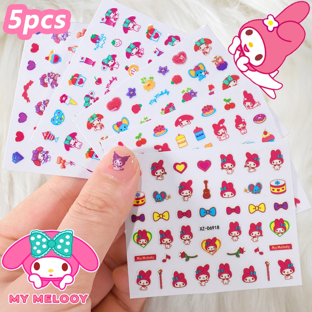 5 pz/set 3D Kuromi Del Fumetto Adesivo Per Unghie My Melody Cinnamorol Anime Adesivi Per Unghie Manicure Design FAI DA TE Carino Decalcomanie Per Unghie Wrap Decor