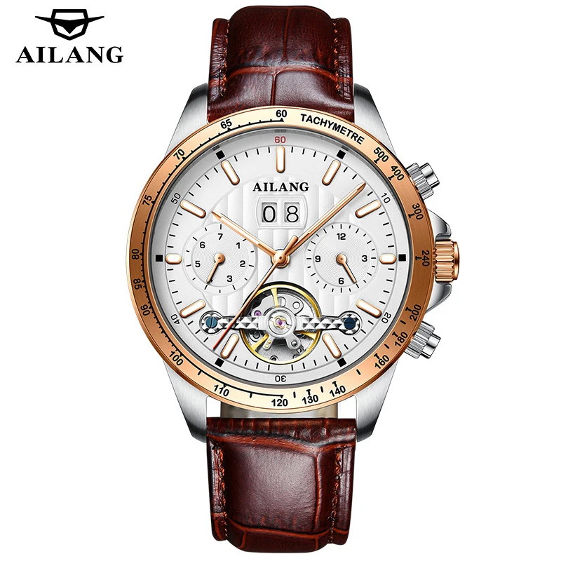 

AILANG New Luxury Tourbillon Mechanical Watch Men Leather Strap Classic Design Brand Automatic Mens Watches Waterproof Luminous