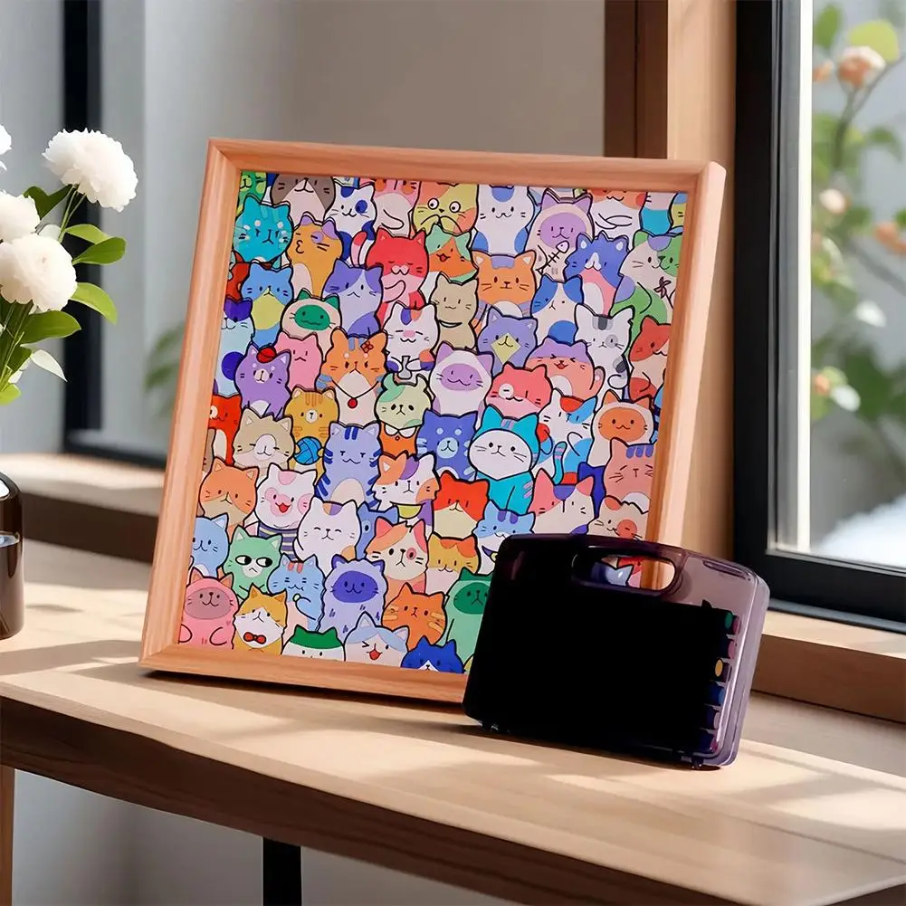 Cartoon Cute Kitten Wooden Puzzles Toys Creative Hand-painted DIY Assembly Toy Puzzle Christmas Gift