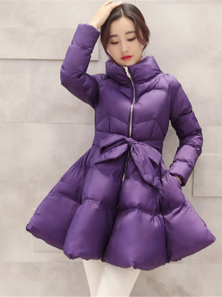 

Fashion Winter Coats Women Warm Outerwea Cotton Padded Jackets Womens Clothing Belt Zipper Parkas A-word Jacket JJ585