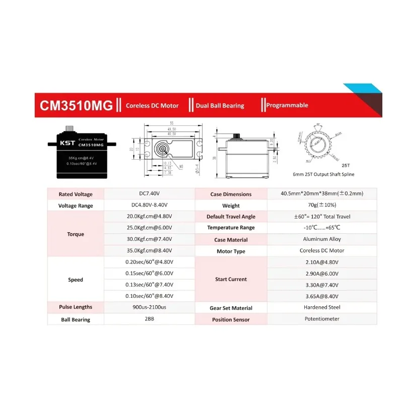 UniFlyKST CM3510MG Standard All-Metal Hollow Cup Digital High-Pressure High-Torque 35KG Servo Motor DC7.4V 120° Coreless DC Moto