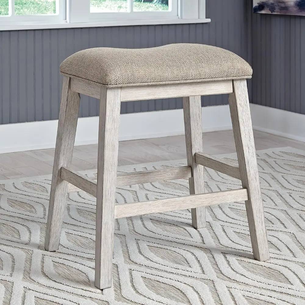 Skempton Modern 24"" Counter Height Upholstered Barstool, 2 Count, Whitewash