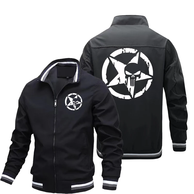 Chaqueta de moda para hombre, abrigo con estampado de punisher, cortavientos, ropa de exterior, informal, guapo, de calle, gran oferta