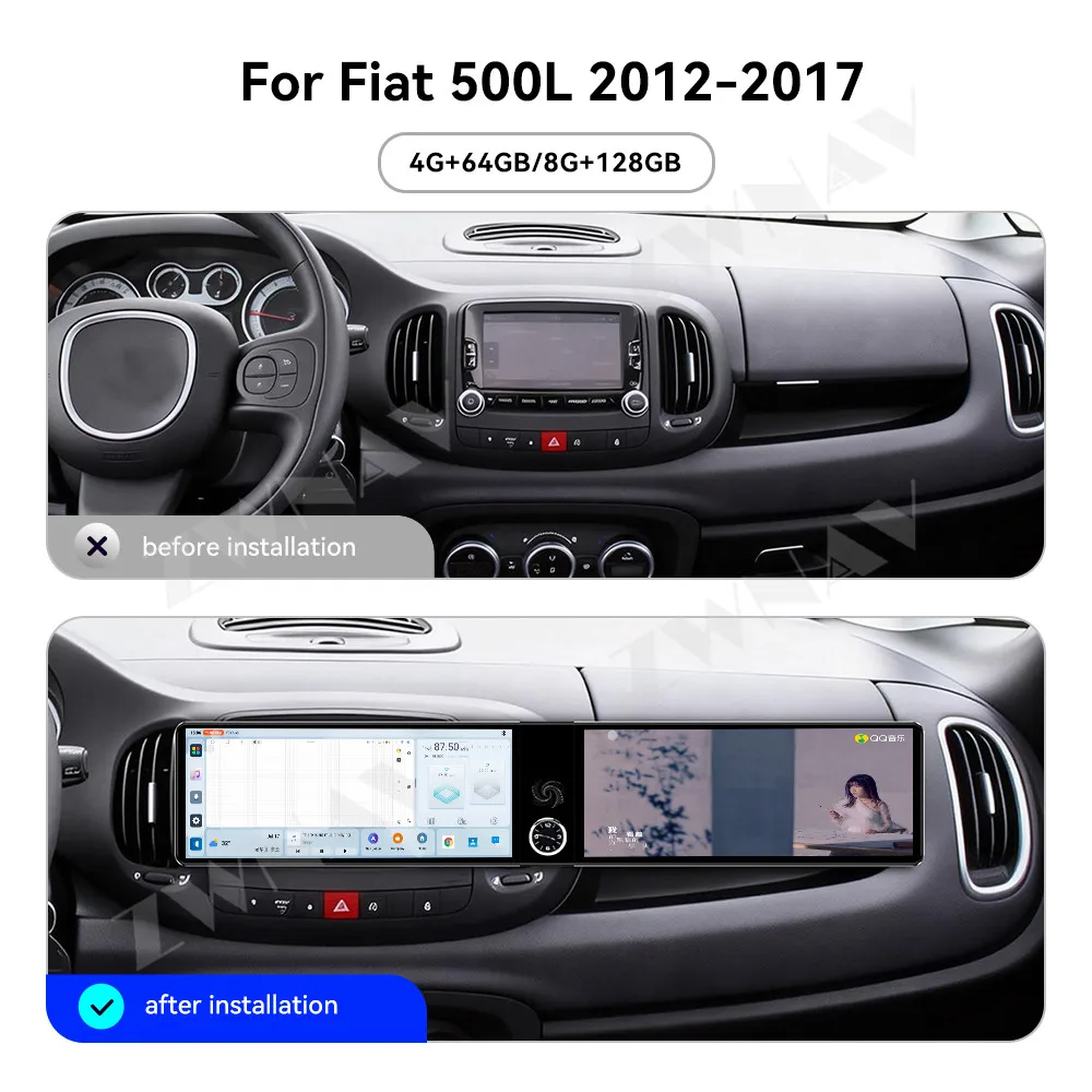

Dual 12.3” auto touch screen for Fiat 500L 2012-2017 Android13 GPS navigation carplay multimedia player radio wireless head uni