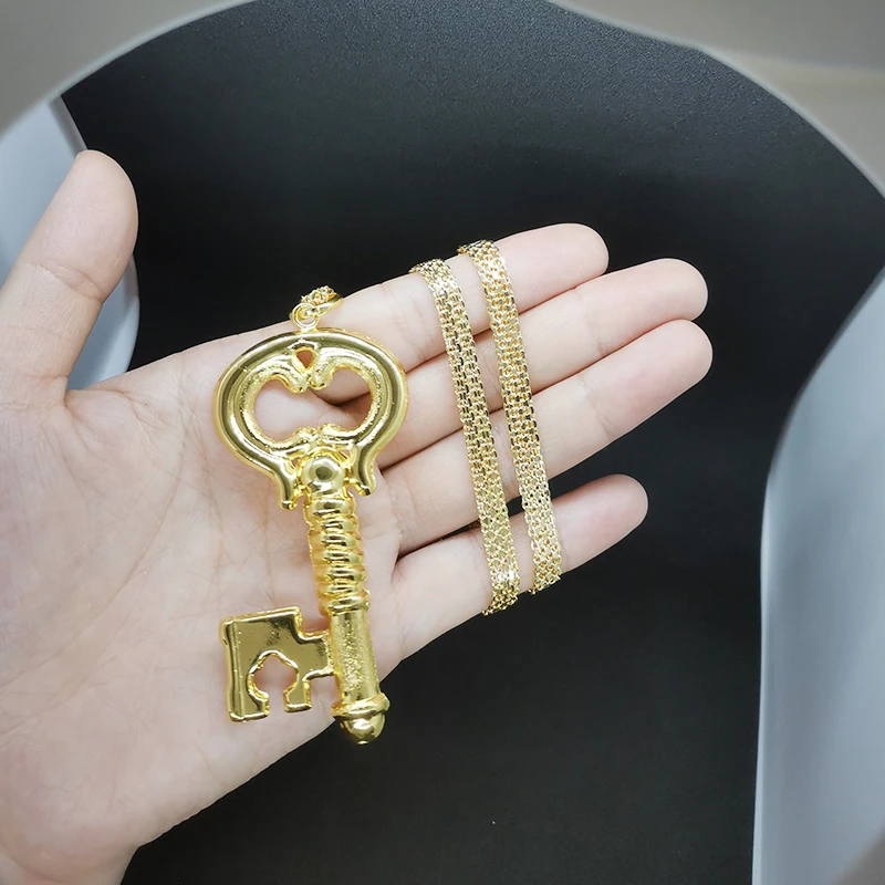 Pendant For Women Key Pattern Big Size With Chains Necklace 24K Gold Plated Fashion Jewelry Accessory High Quality Copper Gift