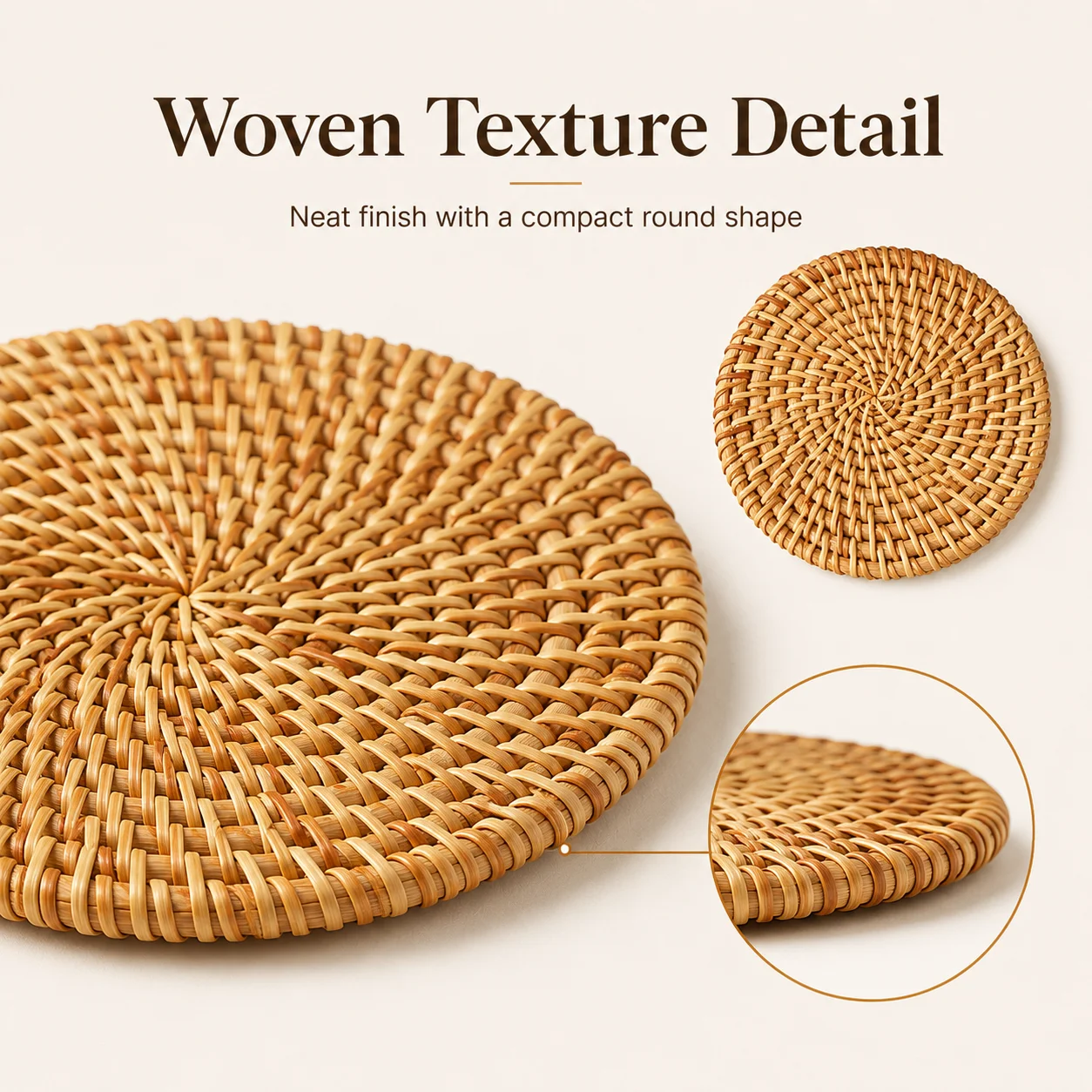 2個セット 丸型ラタンコースター 耐熱織りドリンクマット 1 - Home Decor Rattan のレビューと価格