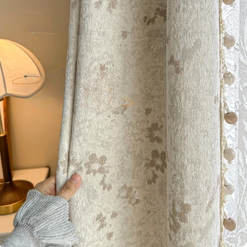 Chenille Curtains French Retro Style Golden Jacquard Secret Garden Curtains for Living Dining Room Bedroom Blackout Custom Size