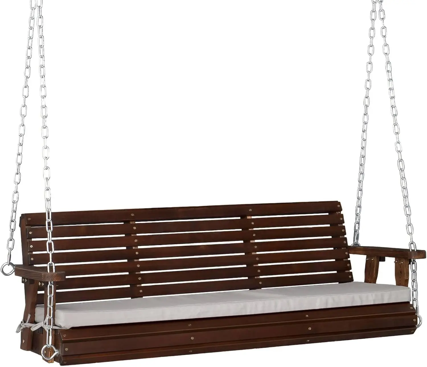 Heavy Duty 880 LBS Patio Wooden Porch Swing Outdoor with Extra Cushion, Farmhouse Hanging Bench Tree Swing with Adjustabl