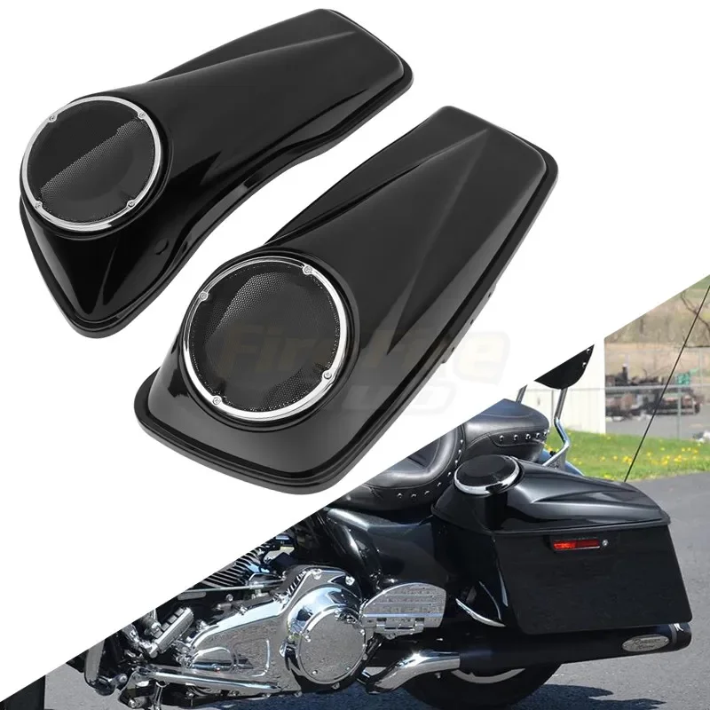 

Motorcycle Bright Black 6.5" Saddlebag Lids With Speaker For Harley Touring Electra Glide Road Glide Road King 2014-2021