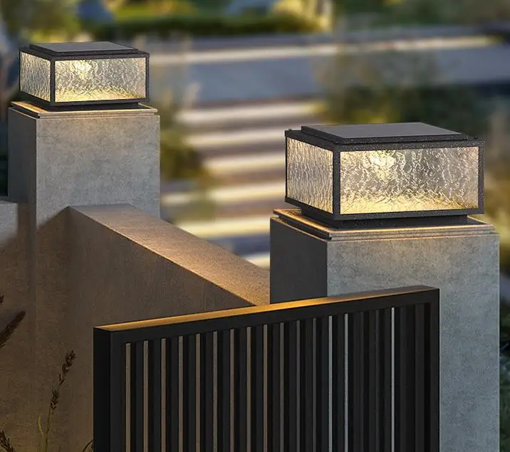 Modern Simple Black Outdoor LED Solar Pillar Lights with IP65 Waterproof Aluminum Body E27 Base for Courtyard & Villa