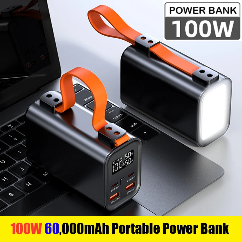 60000mAh Portable Power Bank PD 100W USB-C Fast Charging External Battery for iPhone 15 Samsung Laptop Large Capacity