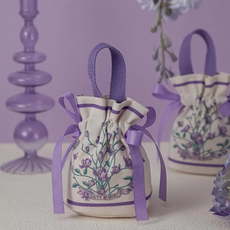 1 Stück Retro-Blumenmuster-Zugbeutel für Süßigkeiten, tragbare, wiederverwendbare Verpackungsbeutel für Hochzeiten und Partys – Detail 5