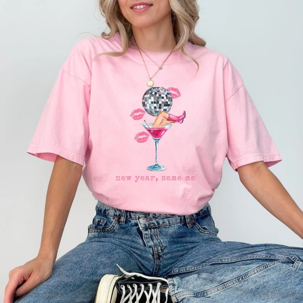 New Year Same Me Shirt New Year 2026 Tshirt Funny Cowgirl Tee Holiday Party T-Shirt Women Fashion Casual Tee Daily Life Tops