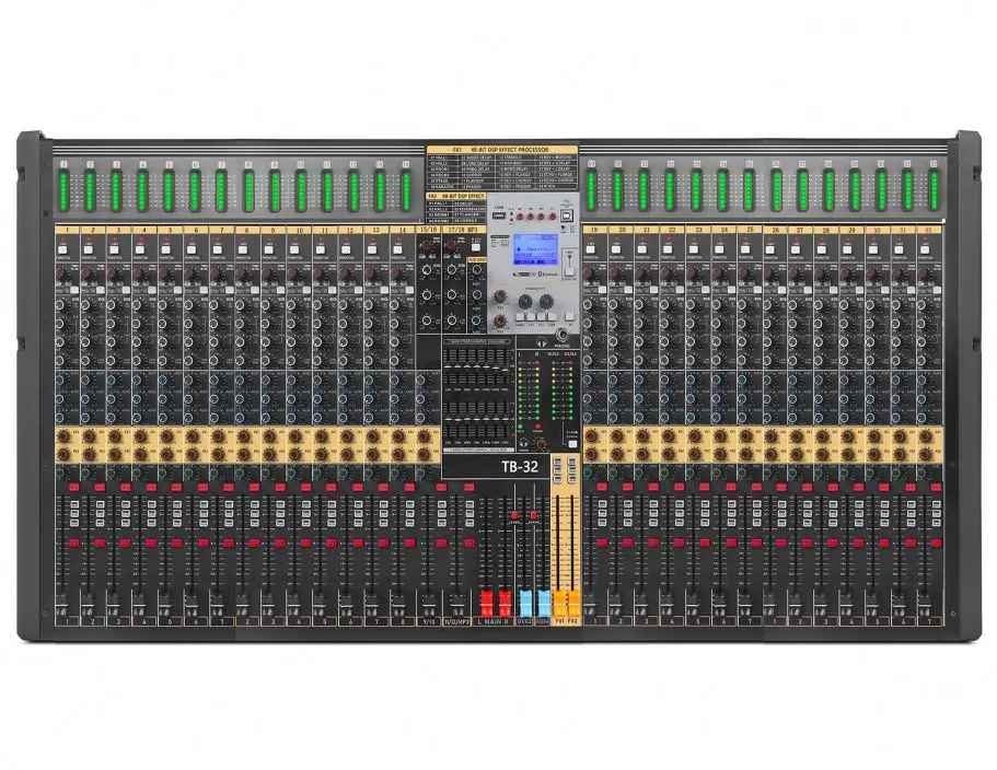 Professional Audio Mixer 32 Channels (28 Mono Microphone + 2 Stereo Inputs) 48V Phantom Power for & USB