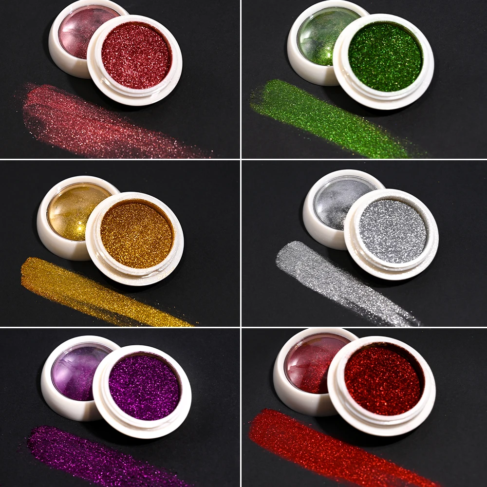 6 ピース/セットグリーンレッドゴールドクリスマスミラークロームネイルパウダー超微細ミラー反射グリッターネイルデコレーション顔料ダスト