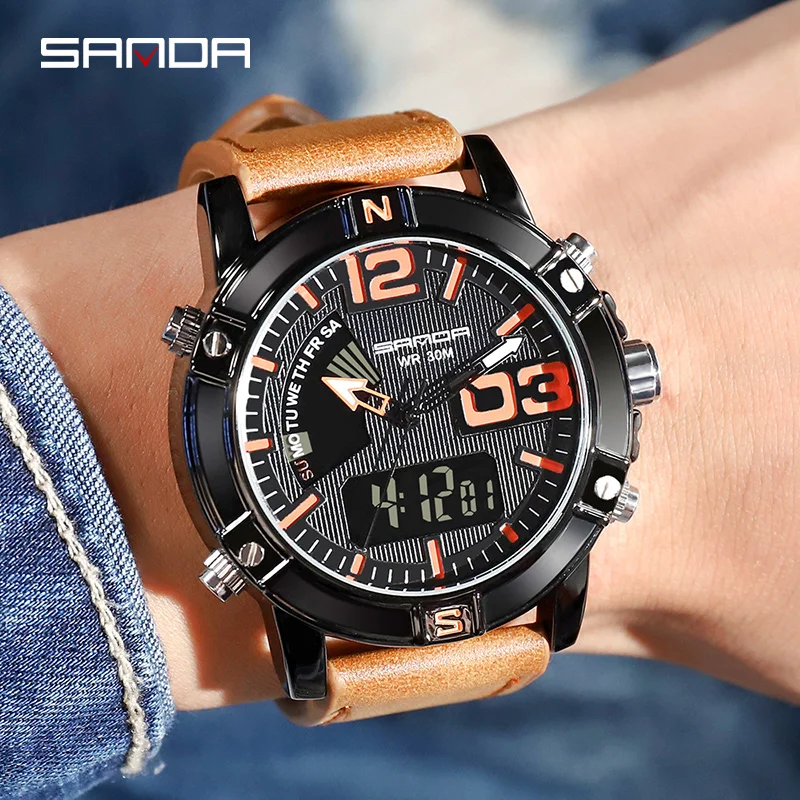 

SANDA New Fashion Multifunctional Dual Display Watch Sports Mens Watches HD LED Watch Luminous Clock Alarm Clock Timer Reloj 773