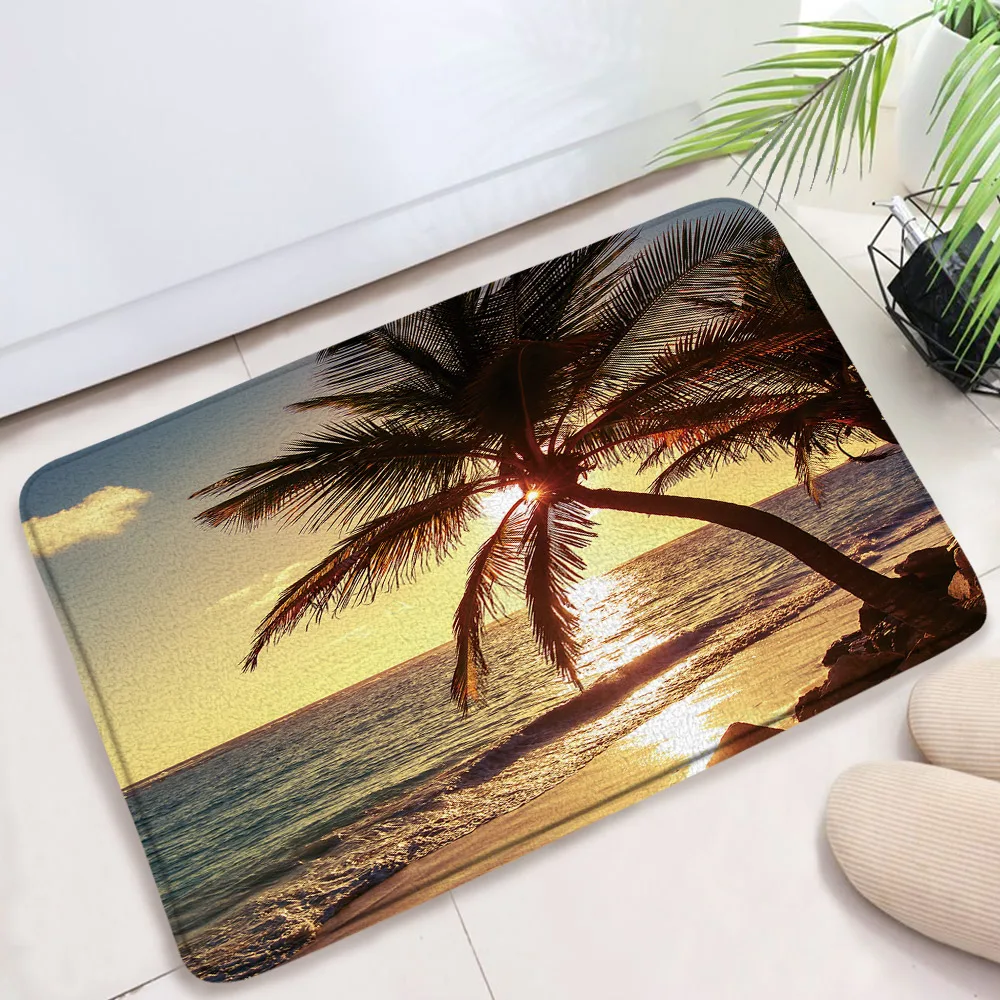 

Scenery Bath Mat Doormat Non-Slip Soft Ocean Landscape Printed Toilet Carpet Decor Beach Floor Door Mat for Hallway Kitchen Room