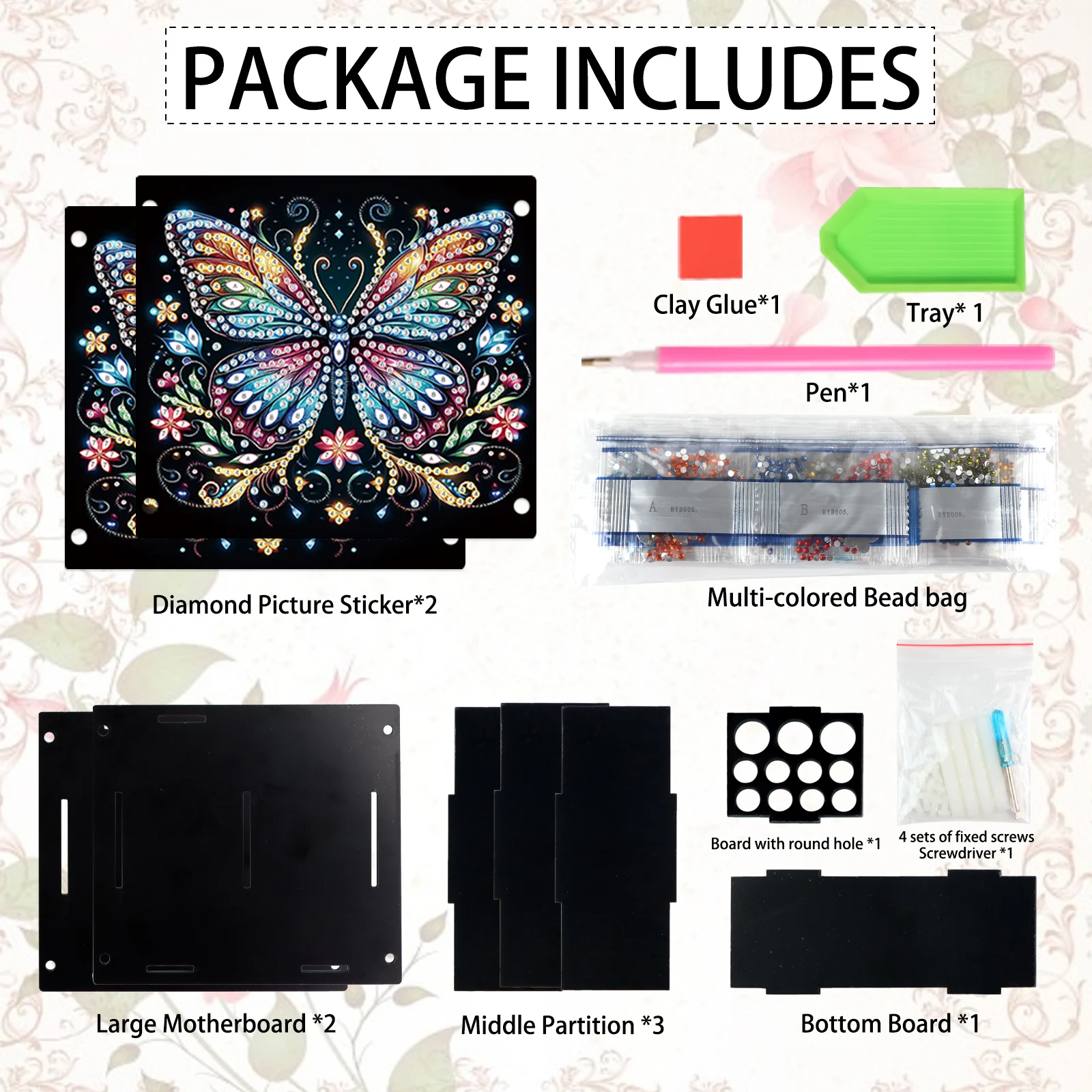 2Pcs Pen Holder Diamond Painting Kits,Butterfly and Rose Special Shape Diamond Painting Handmade,Desktop Decoration Storage Gift - view 3