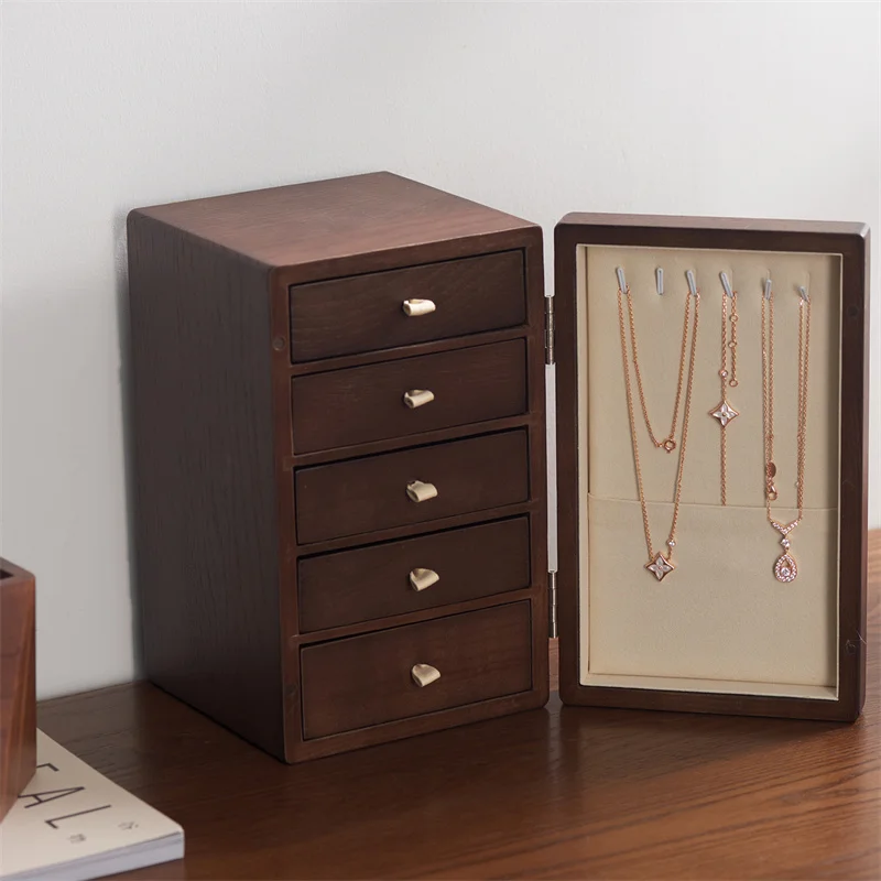 Oirlv الخشب الصلب مجوهرات المنظم صندوق صندوق تخزين مكتبي حلقة سوار مجوهرات صندوق تخزين متعدد الطبقات صندوق امتصاص مغناطيسي #3