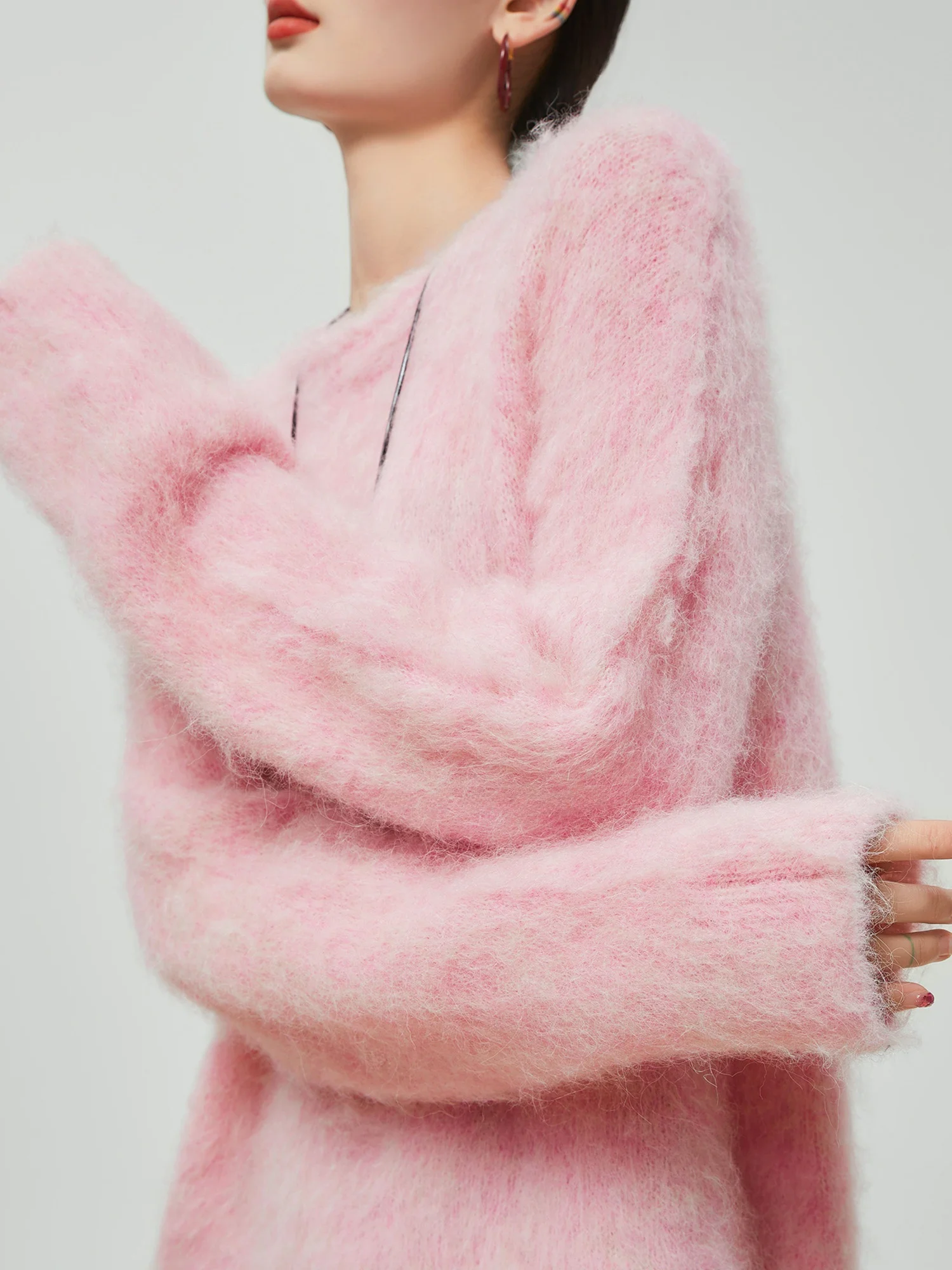 

Dopne Pink Soft Cozy Overhead Sweater Women's Loose Korean Sle Lazy Knitted Top Winter New Arrival Long Sve round Ne