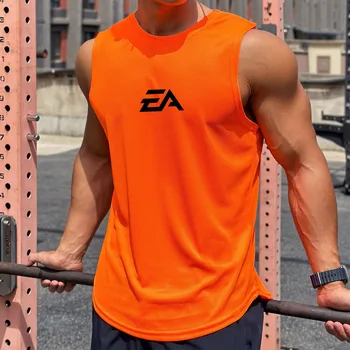 Summer New Trend Men's Pullover Round Neck Mesh Bottom Shirt Sports Fitness Swimming Running Shirt Sleeveless Vest Quick  Dry 3