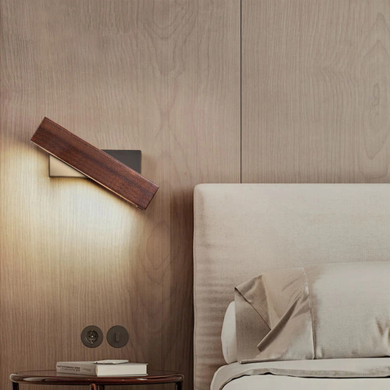 QUASHION Solid Wood Bedroom Wall Lamp Bedside Rotatable Walnut Color Decoration Sconce Light LED Simple Nordic Reading Light Бра