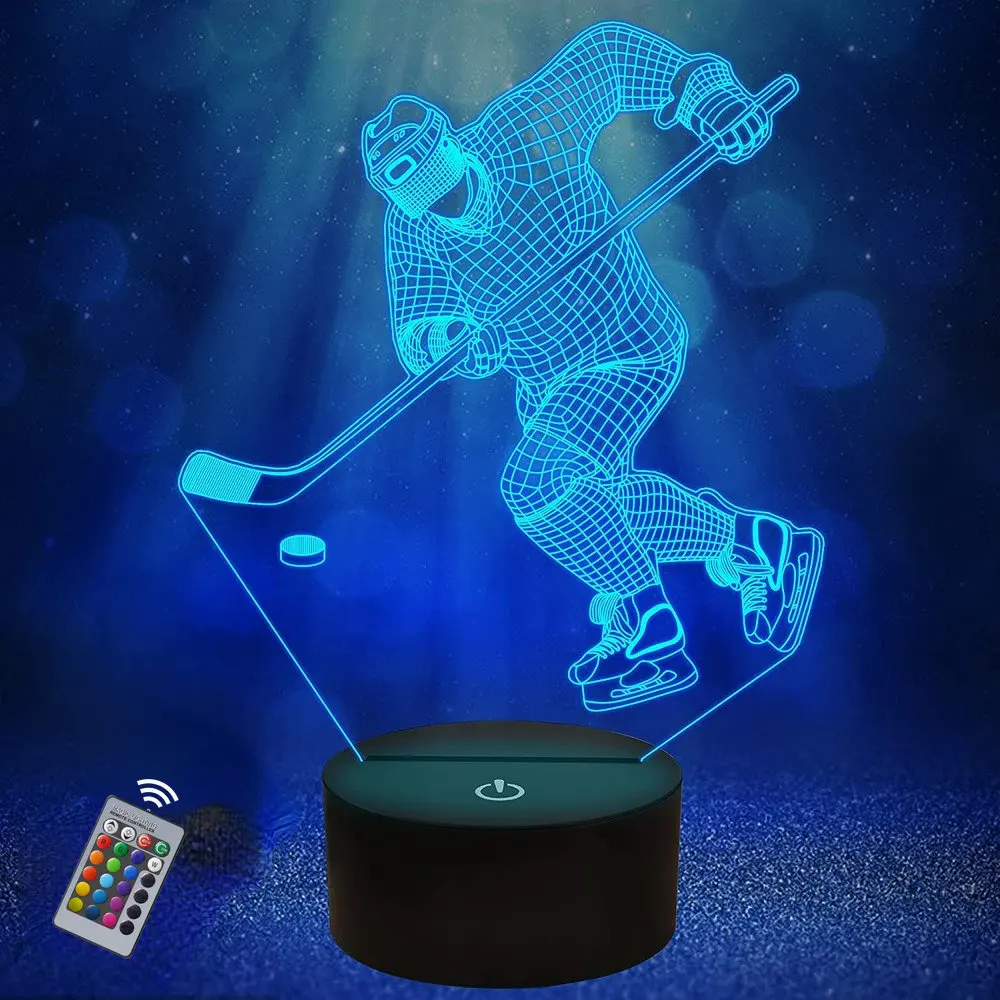 Nighdn Hockey Night Light 3D Illusion Lamp for Boys Room Decor Bedside Table Lamps for Kids Sport Fans Birthday Christmas Gifts