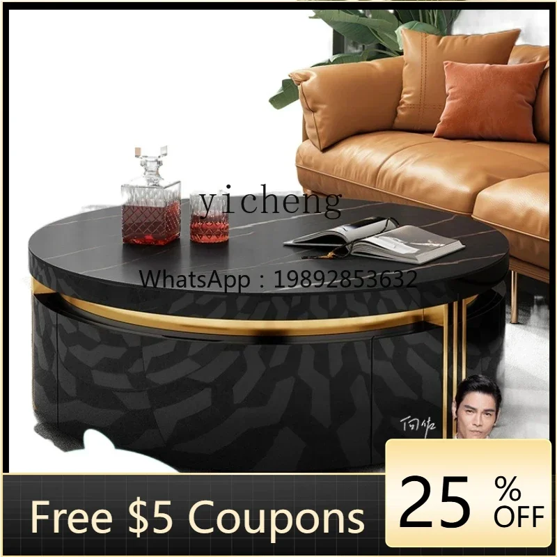 

ZZ XL round Stone Plate Coffee Table Marble Nordic Modern Storage round TV Cabinet Unit