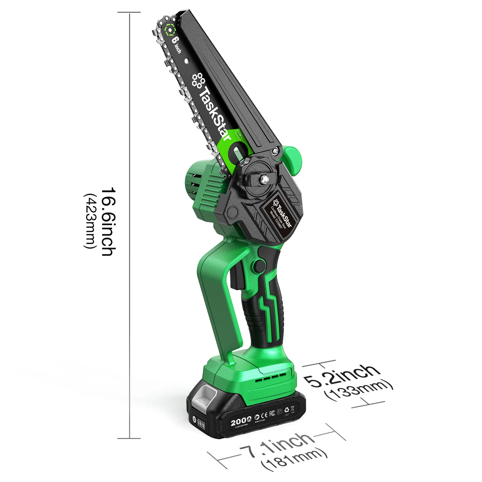 TaskStar 6-Zoll-Mini-Kettensäge, 700 W, Bürstenmotor, handgeführte elektrische Säge, manuelle Ölförderung, Gartensäge zum Beschneiden von Bäumen und zum Holzschneiden. für Makita 18V Akku-Pin – Detail 8