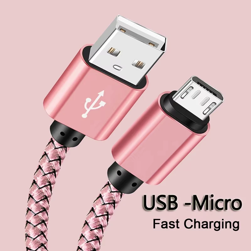 

Micro USB Cable 2A Fast Charging Data Sync 1M 2M 3M Nylon Braided Charger Cord for Samsung Huawei HTC Android Phones