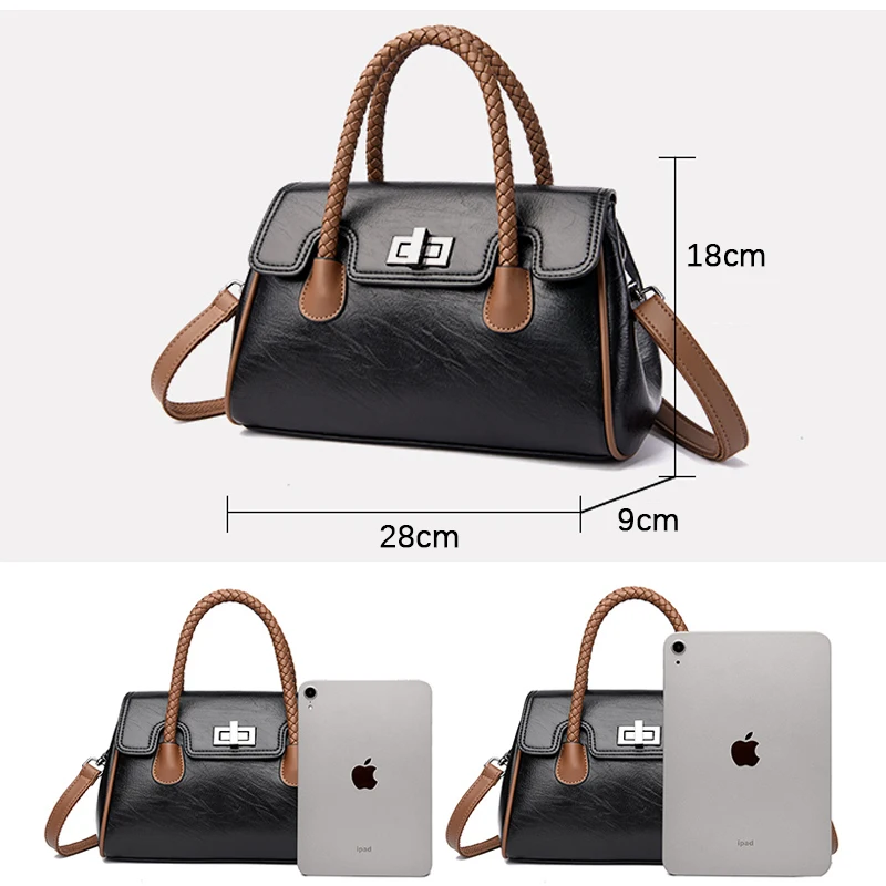 2024 High Quality Soft Leather Women\'s Handbag Luxury Designer Girl Boston Bag Luxury Large Capacity Shoulder Bags Sac A Main