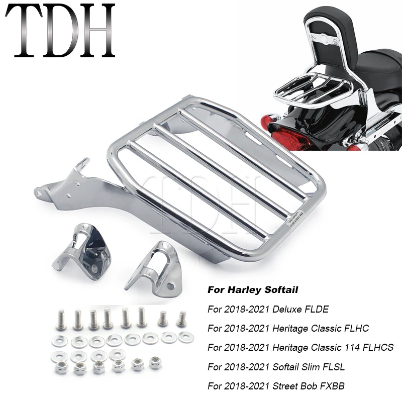 

Motorcycle Chrome Backrest Sissy Bar Luggage Rack For Harley Heritage Softail Street Bob Deluxe FLHC FLHCS FXBB FLSL FLDE 18-21