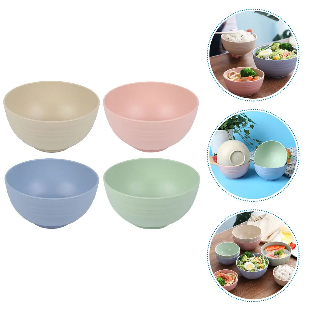 

4 шт., набор небьющихся пластиковых мисок, многоразовые кухонные обеденные миски для супа, рисовых хлопьев, салата, бытовая посуда