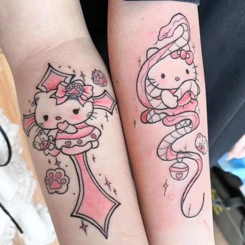 10Pcs Sanrio Hello Kitty Tattoo Sticker Cute Cartoon Waterproof Multi Combination Vigorous Girl Tattood Kawaii Holiday Gifts