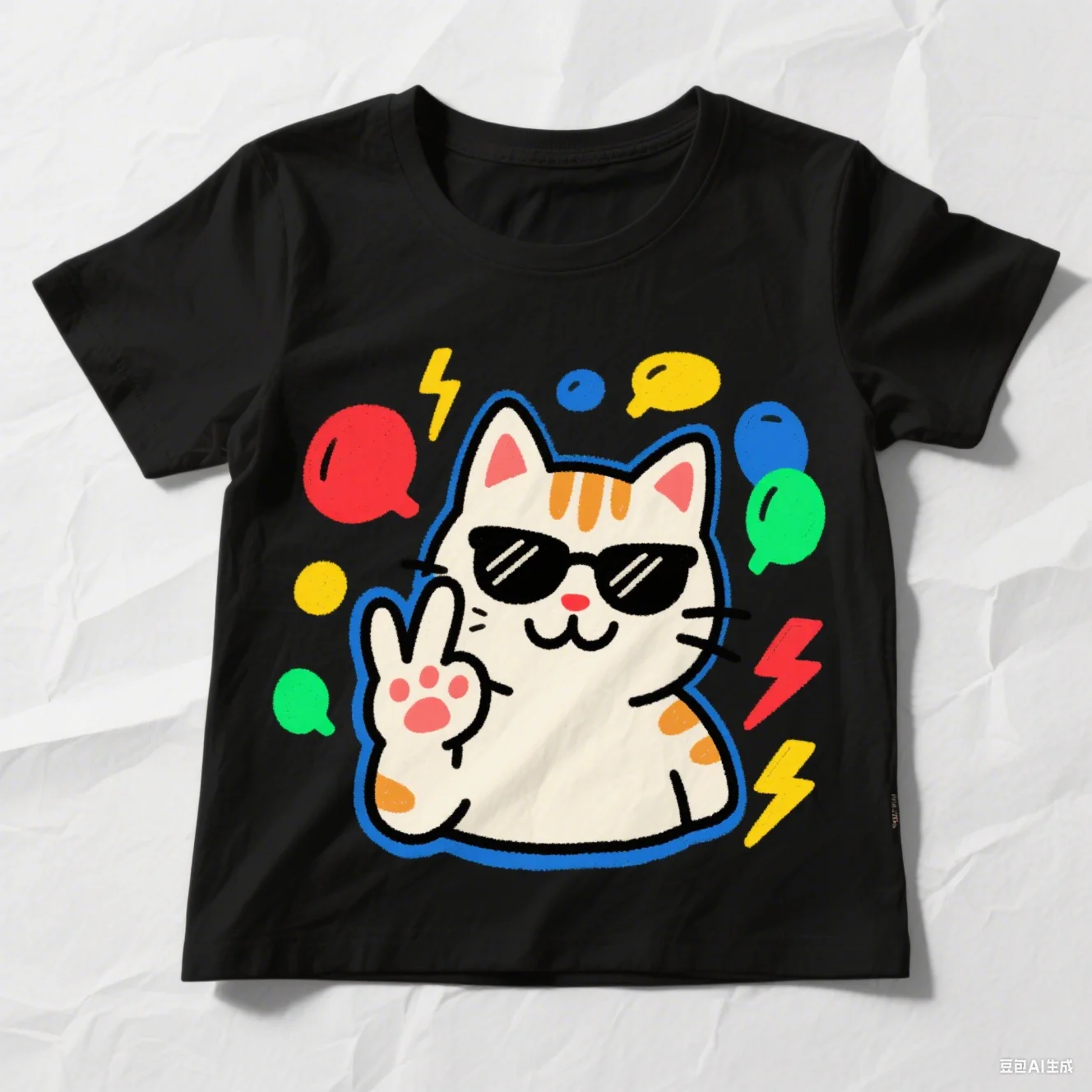 تي شيرت ونظارات شمسية كرتونية مرسومة يدويًا على شكل قطة ورسومات كرتونية مطبوعة ملابس يومية غير رسمية، تي شيرت قطني مريح للجنسين