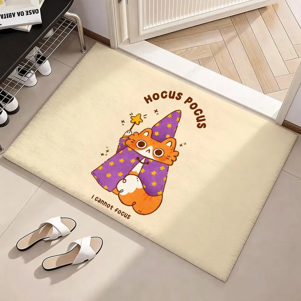 Magic-Wand-Holding Cat Floor Mat Soft Flannel Non-Slip Door Mat - Thickened Rug for Living Room Home Decor