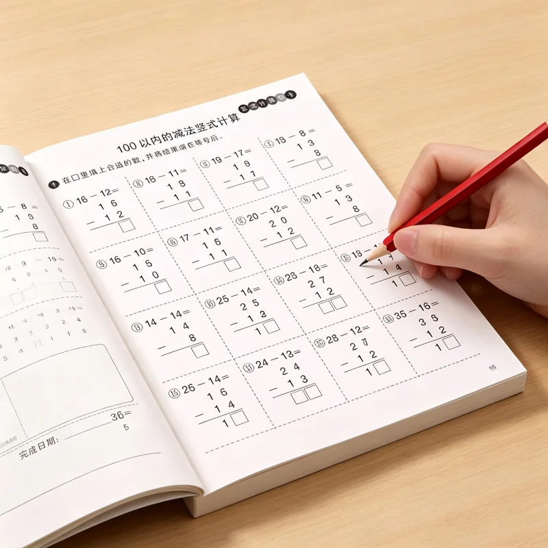 Huanggang Math Grade 1 Workbook: Vertical Addition & Subtraction Within 100