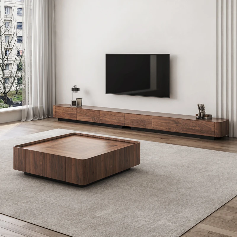 Italian minimalist square coffee table solid wood walnut storage living room Nordic light luxury modern minimalist designer crea