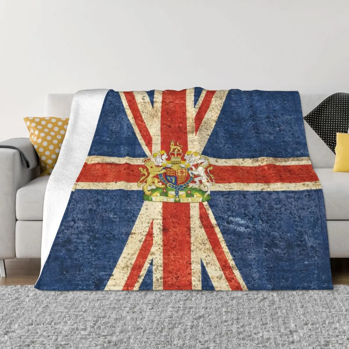 

Flag of United Kingdom and Royal coat of arms of United Kingdom, Throw Blanket Bed Fashionable Loose Decorative Sofa Blankets