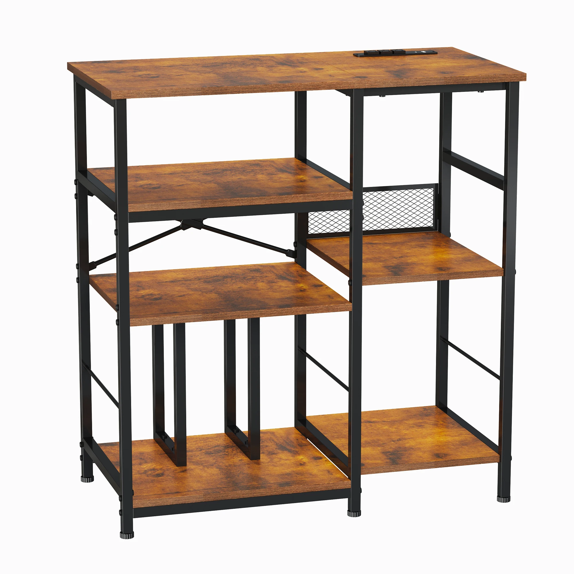 Rustic Brown Home Entertainment Console for Living Room - 4-Tier Media Stand with Vinyl Storage & Adjustable Shelves - Sunset Cloud Color