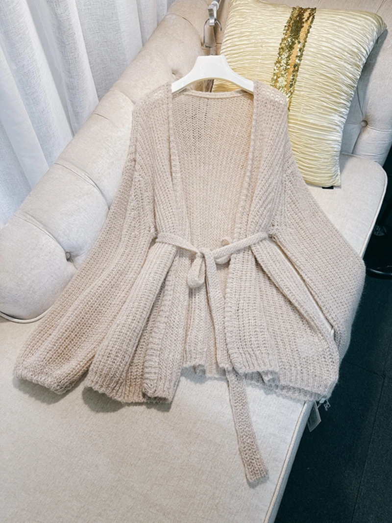 

Early Spring 2026 Cozy Knitted Open Cardigan in Nude Pink with Thi Yarn Camere Sle French Loose Fit Soft Polyester