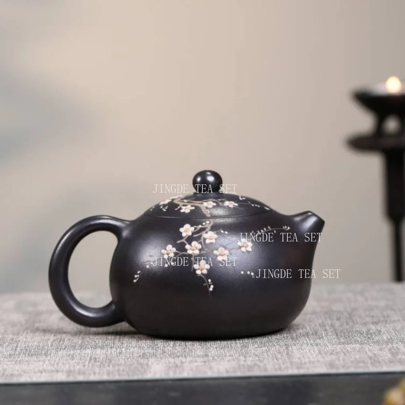 250ml Color-changing Zisha Xishi Teapot Plum Blossom Painted Purple Clay Tea Pot Chinese Kung Fu Tea Set Home Teaware Gift