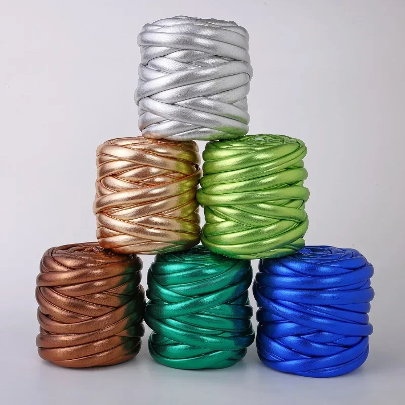 Imitation Metal Leather Thick Super Bulky Chunky Yarn DIY Hand Knitting Woven Thread Basket Blanket Carpets Giant Yarn 500g