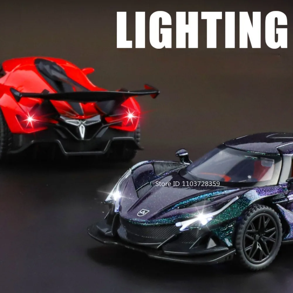 1:32 Apollo IE EVO Modell Sportwagen Spielzeug Legierung Diecast Miniatur Supercars Sound Licht Türen Geöffnet Zurückziehen Spielzeug Geschenke für Kinder