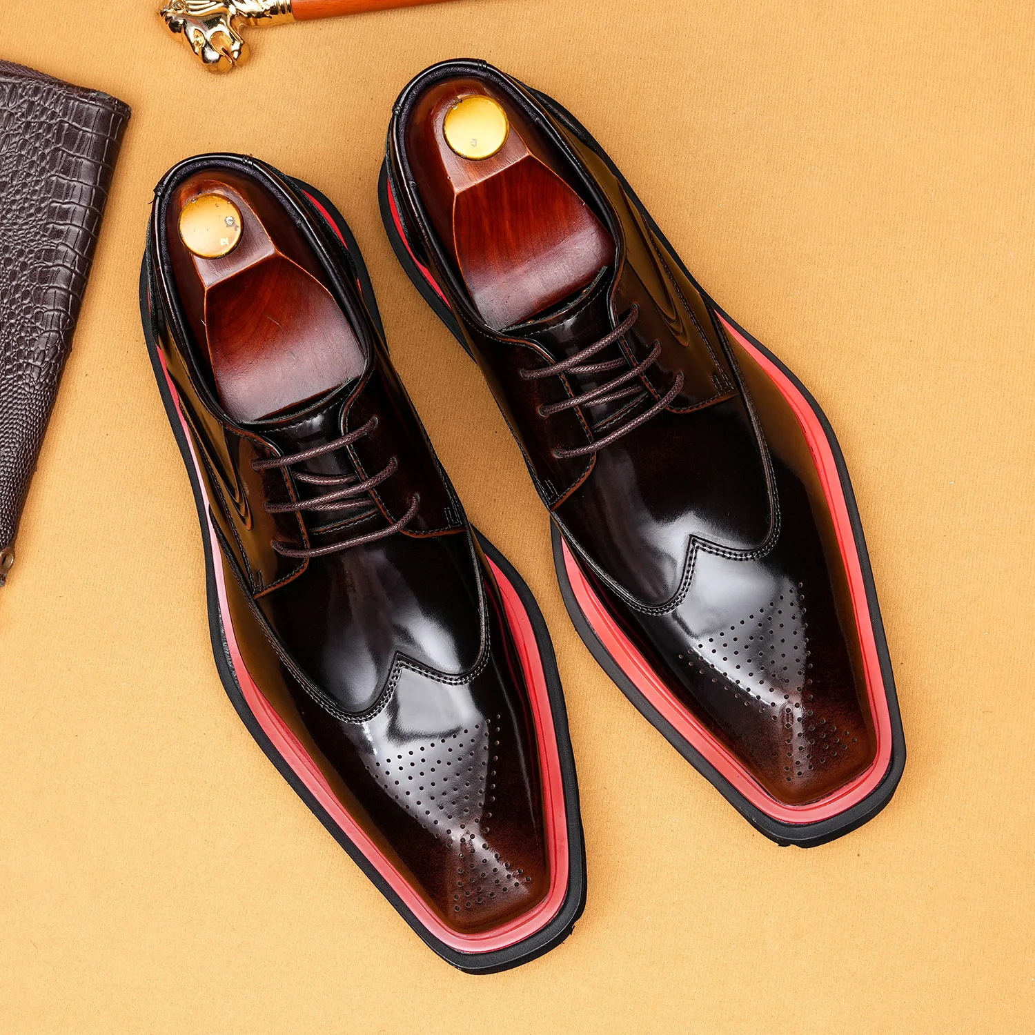 Men's Cow Leather Dress Loafers Leather Slip On Formal Dress Brogue Big Head Daily Business Working Footwear Handmade