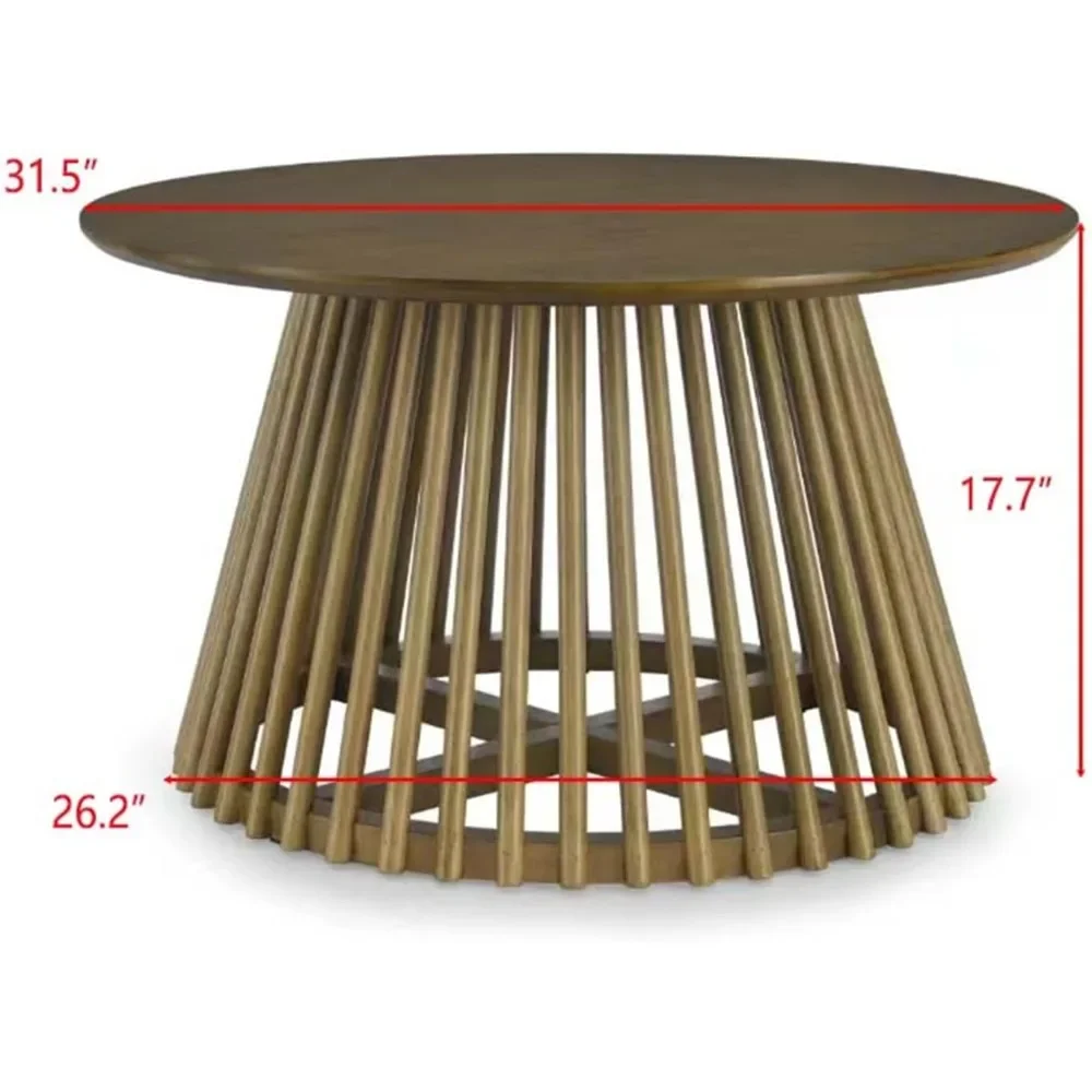 Mesa de centro redonda de nogueira de 31,5 '' com pernas de madeira maciça e base de mesa cruzada para sala de estar e escritório