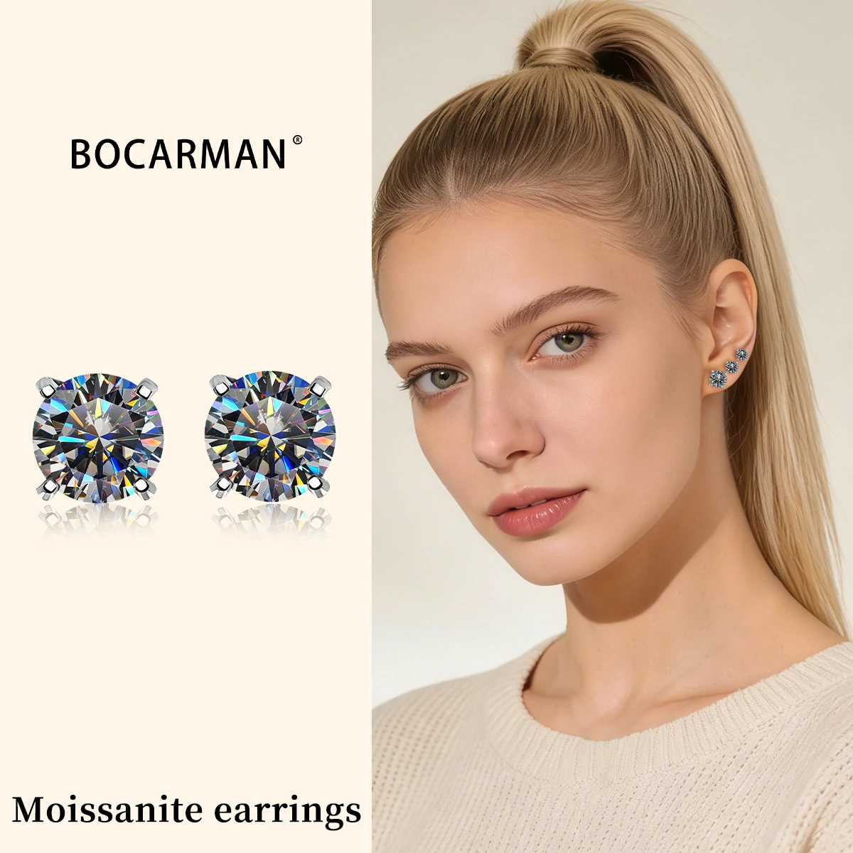 

BOCARMAN GRA 0.3-3Carat Certified S925 sterling silver four-prong stud Moissanite earrings for women plating Gray fine jewelry