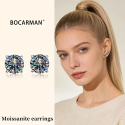 BOCARMAN GRA 0.3-3Carat Certified S925 sterling silver four-prong stud Moissanite earrings for women plating Gray fine jewelry
